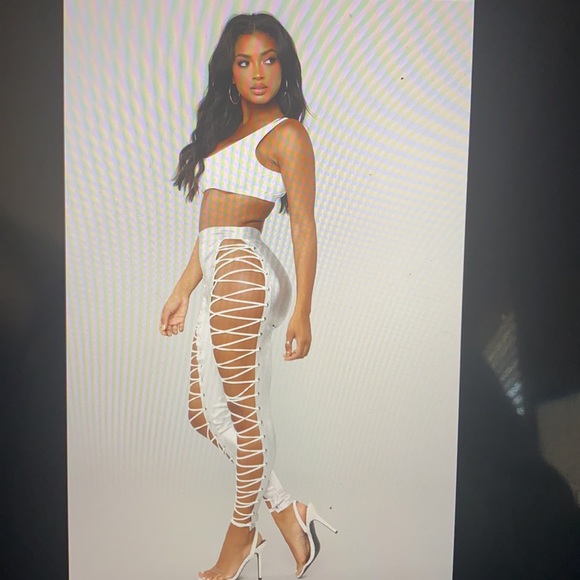 Fashion Nova Pants - Laced Pants- Silver